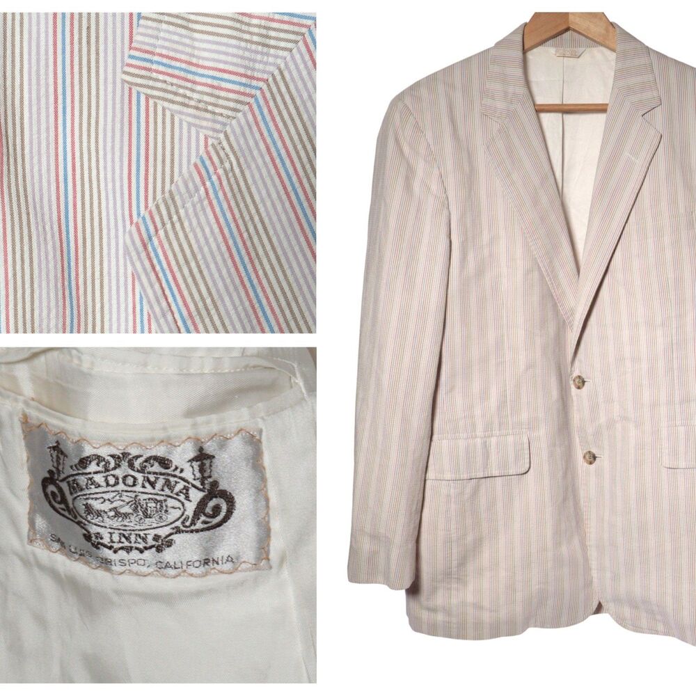 Madonna Inn Sport Coat Blazer Jacket Men 42R Seersucker Textured Colors RARE VTG